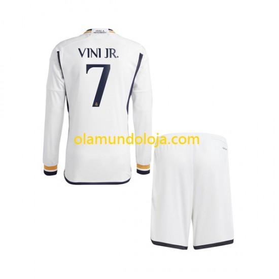 Camisola Real Madrid Vinicius Junior 7 Criança Equipamento Primeiro 2023-2024 Manga Comprida